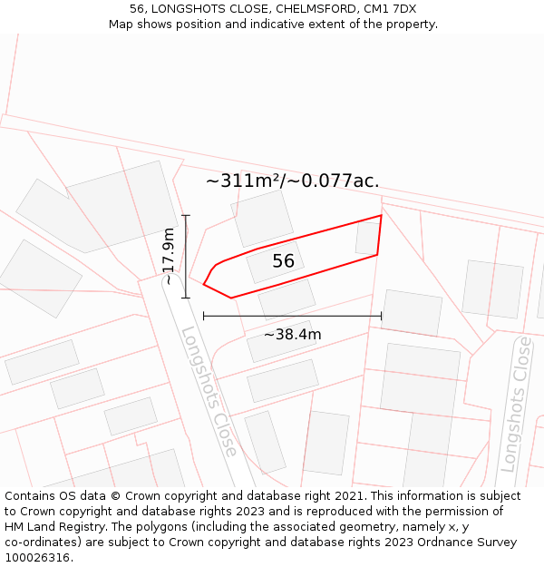 56, LONGSHOTS CLOSE, CHELMSFORD, CM1 7DX: Plot and title map