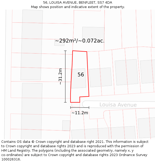 56, LOUISA AVENUE, BENFLEET, SS7 4DA: Plot and title map