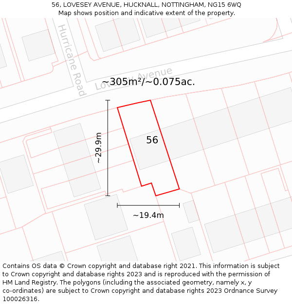 56, LOVESEY AVENUE, HUCKNALL, NOTTINGHAM, NG15 6WQ: Plot and title map