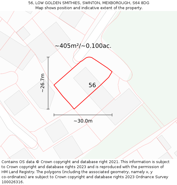 56, LOW GOLDEN SMITHIES, SWINTON, MEXBOROUGH, S64 8DG: Plot and title map