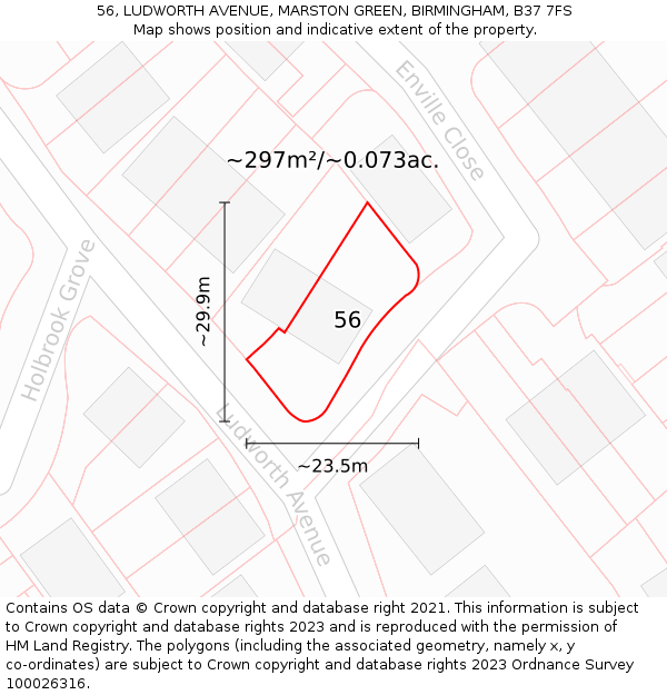 56, LUDWORTH AVENUE, MARSTON GREEN, BIRMINGHAM, B37 7FS: Plot and title map