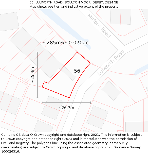 56, LULWORTH ROAD, BOULTON MOOR, DERBY, DE24 5BJ: Plot and title map