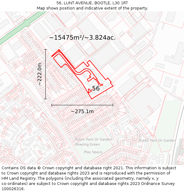 56, LUNT AVENUE, BOOTLE, L30 1RT: Plot and title map