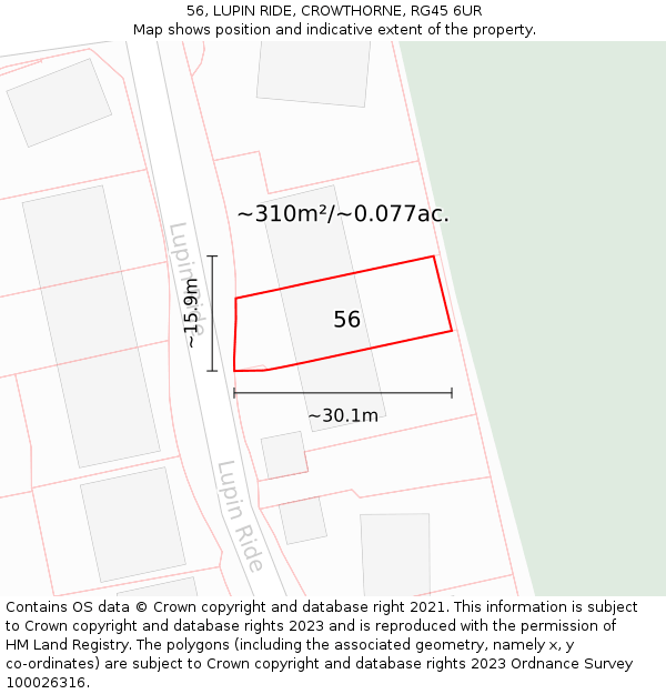 56, LUPIN RIDE, CROWTHORNE, RG45 6UR: Plot and title map