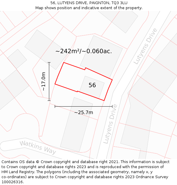 56, LUTYENS DRIVE, PAIGNTON, TQ3 3LU: Plot and title map