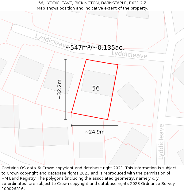 56, LYDDICLEAVE, BICKINGTON, BARNSTAPLE, EX31 2JZ: Plot and title map