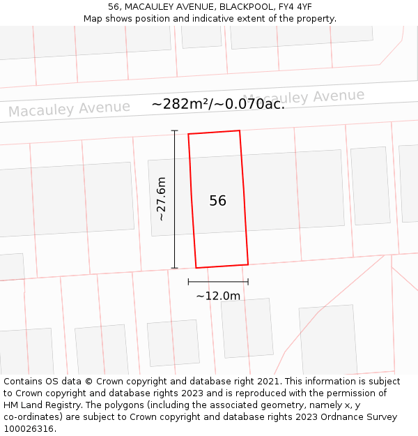 56, MACAULEY AVENUE, BLACKPOOL, FY4 4YF: Plot and title map