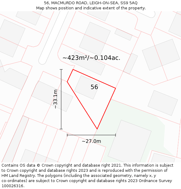 56, MACMURDO ROAD, LEIGH-ON-SEA, SS9 5AQ: Plot and title map