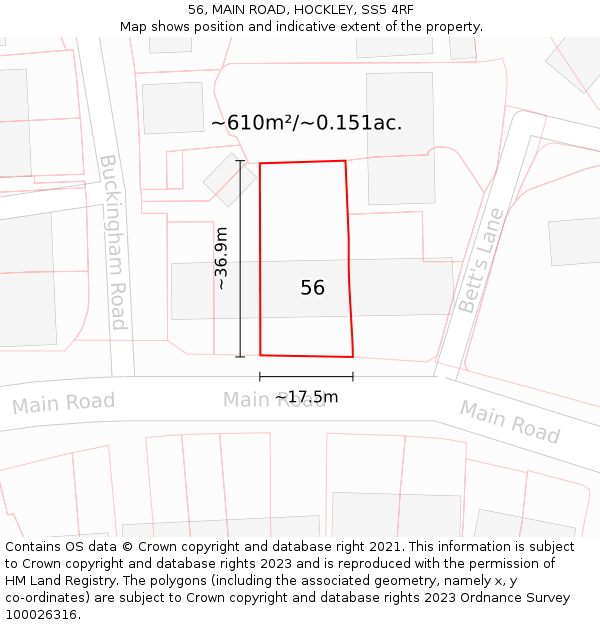 56, MAIN ROAD, HOCKLEY, SS5 4RF: Plot and title map