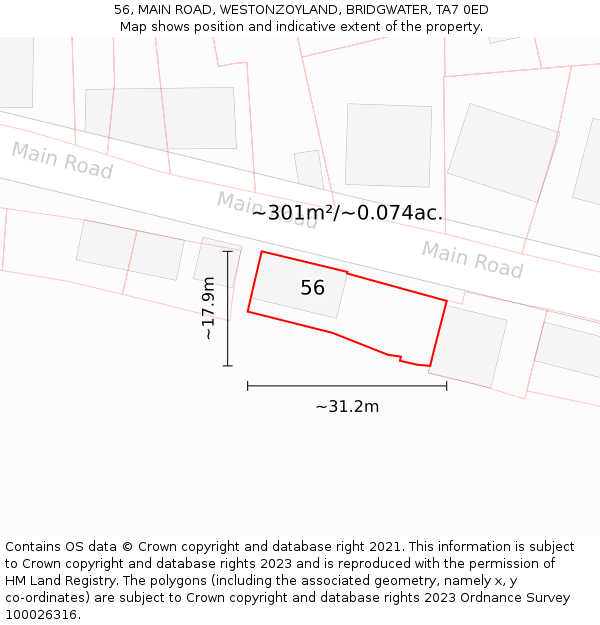 56, MAIN ROAD, WESTONZOYLAND, BRIDGWATER, TA7 0ED: Plot and title map