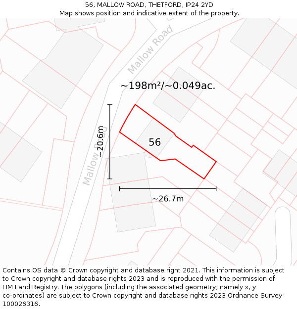 56, MALLOW ROAD, THETFORD, IP24 2YD: Plot and title map