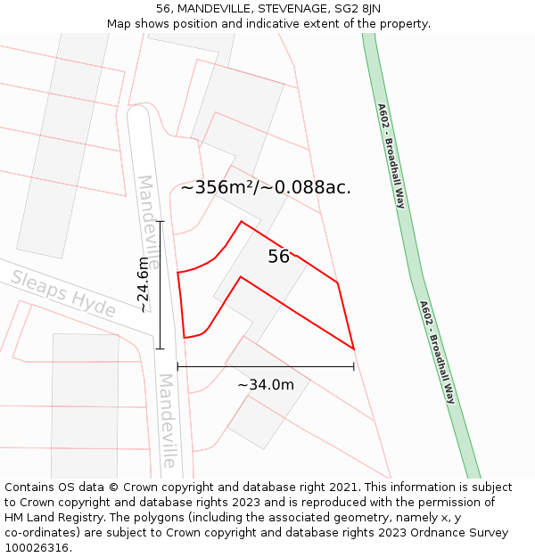56, MANDEVILLE, STEVENAGE, SG2 8JN: Plot and title map