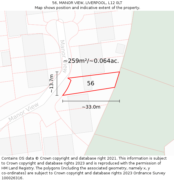 56, MANOR VIEW, LIVERPOOL, L12 0LT: Plot and title map