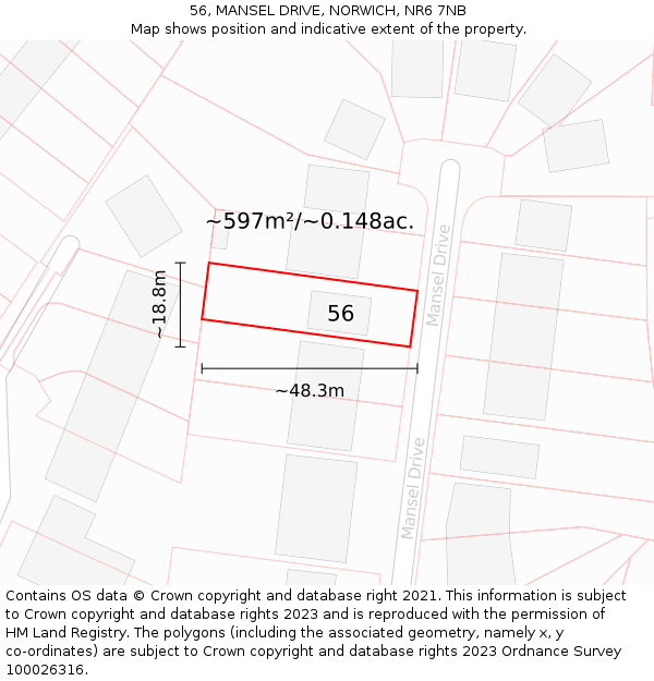 56, MANSEL DRIVE, NORWICH, NR6 7NB: Plot and title map
