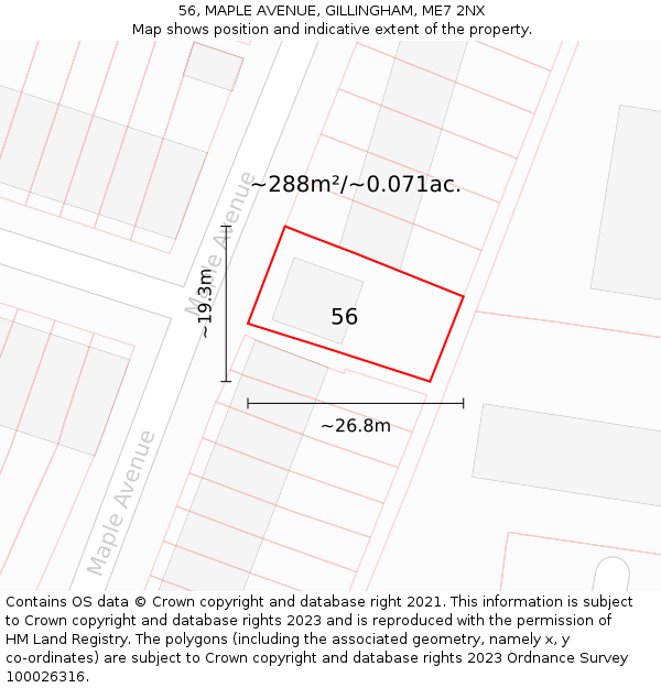 56, MAPLE AVENUE, GILLINGHAM, ME7 2NX: Plot and title map