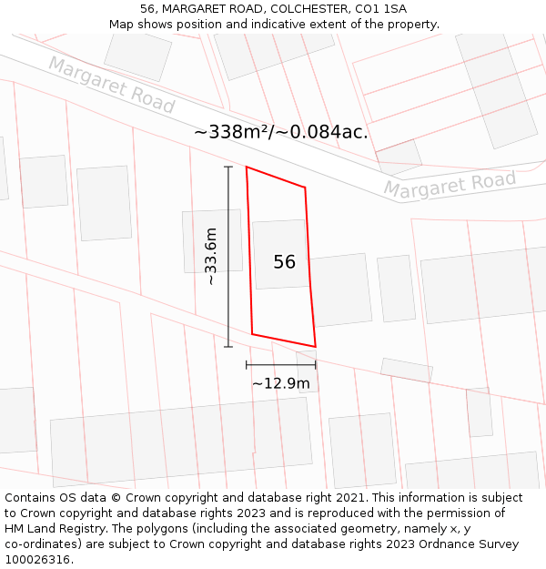 56, MARGARET ROAD, COLCHESTER, CO1 1SA: Plot and title map