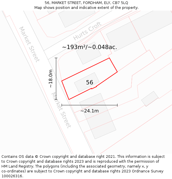 56, MARKET STREET, FORDHAM, ELY, CB7 5LQ: Plot and title map
