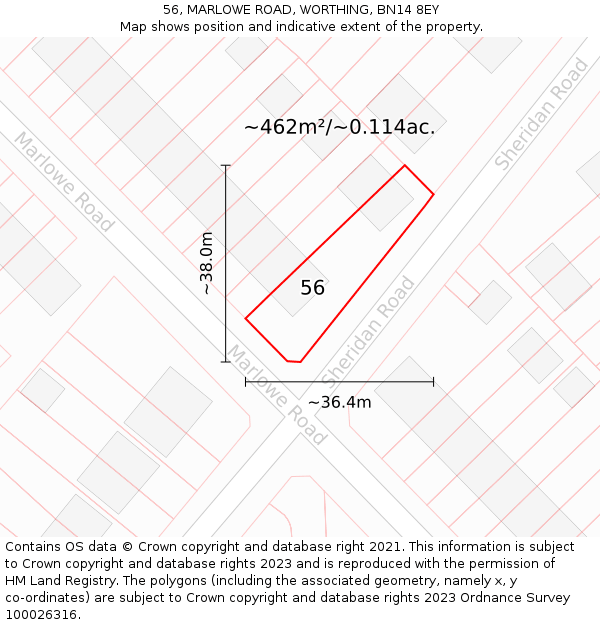 56, MARLOWE ROAD, WORTHING, BN14 8EY: Plot and title map