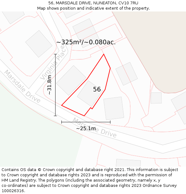 56, MARSDALE DRIVE, NUNEATON, CV10 7RU: Plot and title map