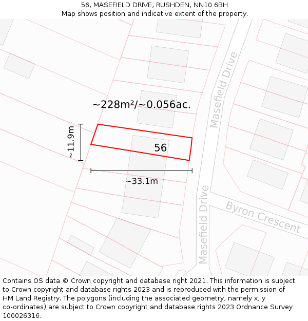 56, MASEFIELD DRIVE, RUSHDEN, NN10 6BH: Plot and title map