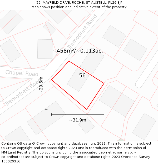 56, MAYFIELD DRIVE, ROCHE, ST AUSTELL, PL26 8JP: Plot and title map