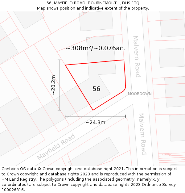 56, MAYFIELD ROAD, BOURNEMOUTH, BH9 1TQ: Plot and title map