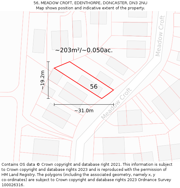 56, MEADOW CROFT, EDENTHORPE, DONCASTER, DN3 2NU: Plot and title map
