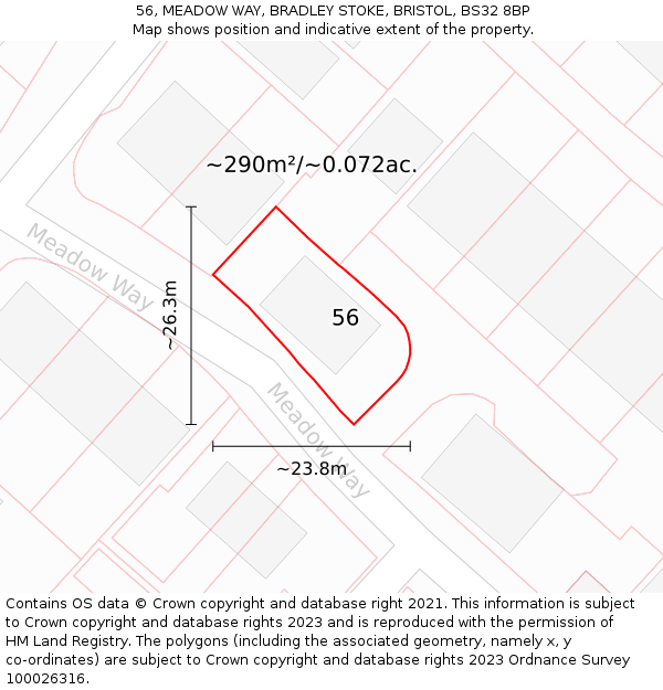 56, MEADOW WAY, BRADLEY STOKE, BRISTOL, BS32 8BP: Plot and title map