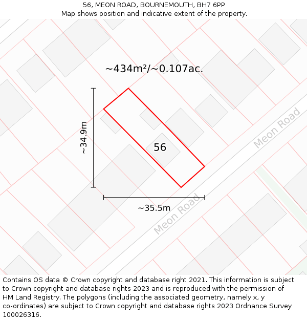 56, MEON ROAD, BOURNEMOUTH, BH7 6PP: Plot and title map