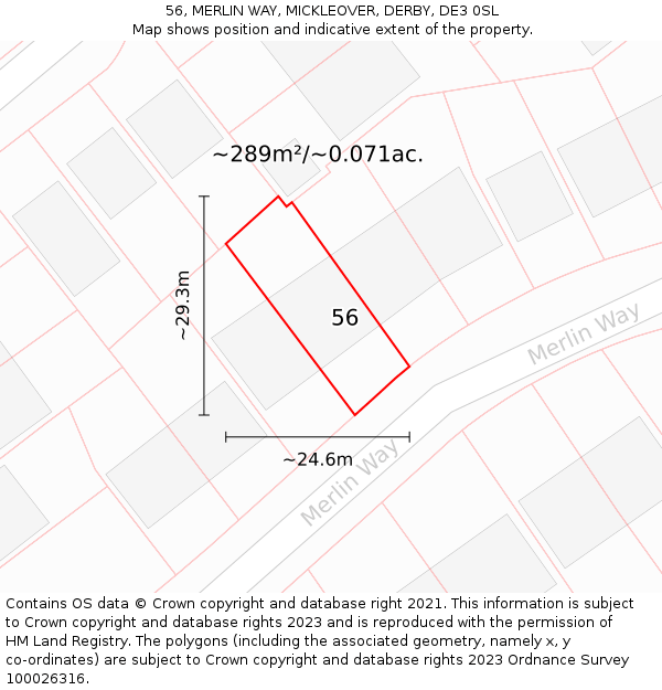 56, MERLIN WAY, MICKLEOVER, DERBY, DE3 0SL: Plot and title map