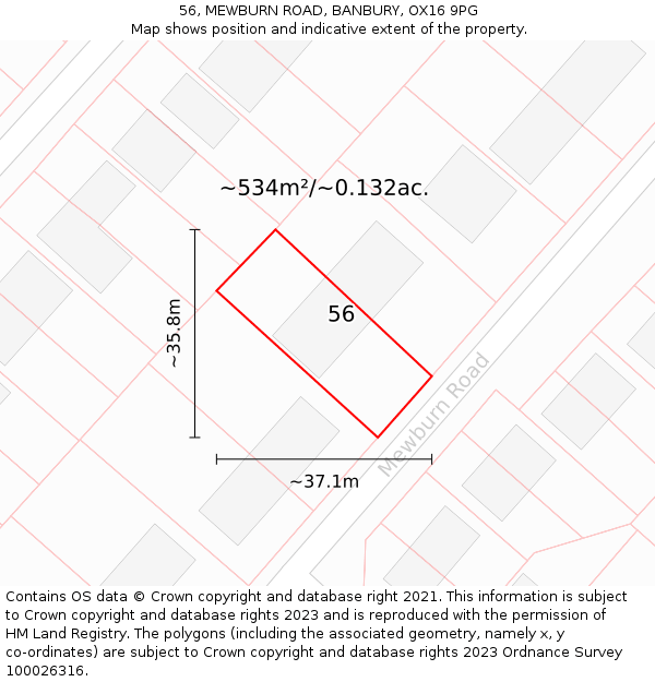 56, MEWBURN ROAD, BANBURY, OX16 9PG: Plot and title map
