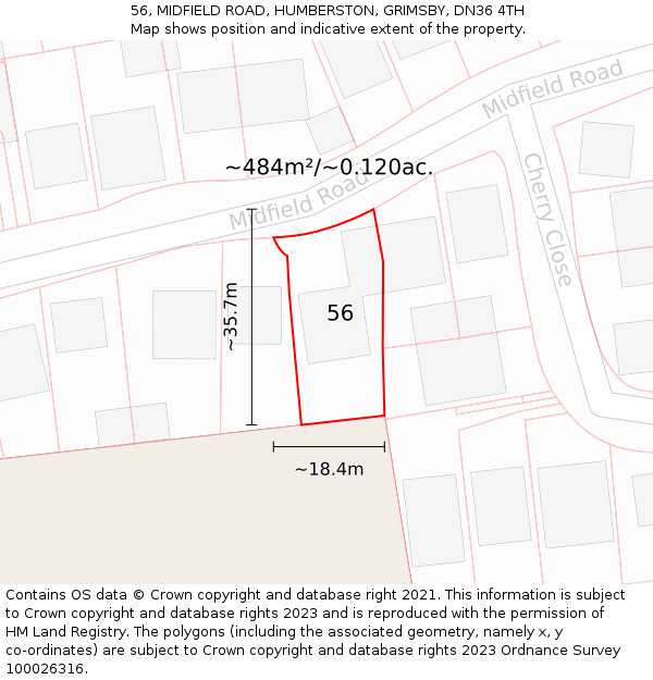 56, MIDFIELD ROAD, HUMBERSTON, GRIMSBY, DN36 4TH: Plot and title map