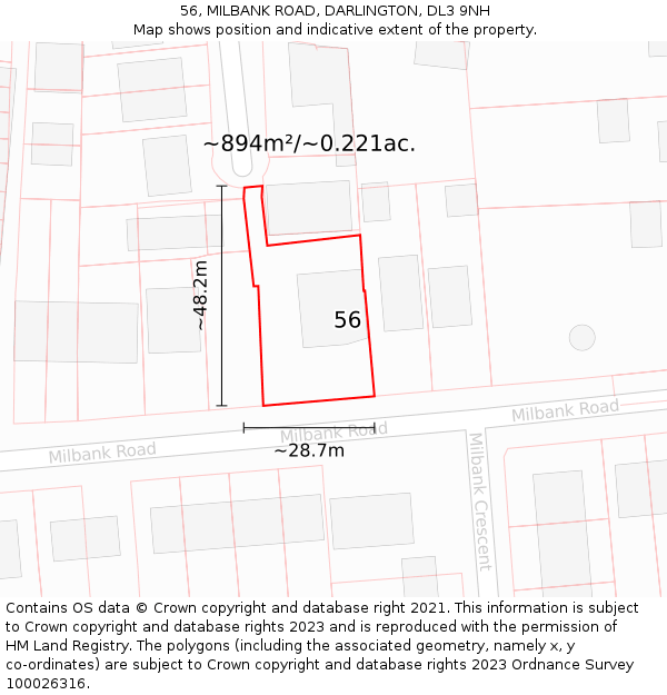 56, MILBANK ROAD, DARLINGTON, DL3 9NH: Plot and title map