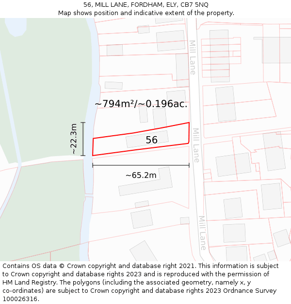 56, MILL LANE, FORDHAM, ELY, CB7 5NQ: Plot and title map