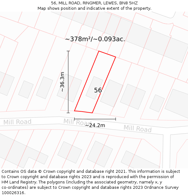 56, MILL ROAD, RINGMER, LEWES, BN8 5HZ: Plot and title map