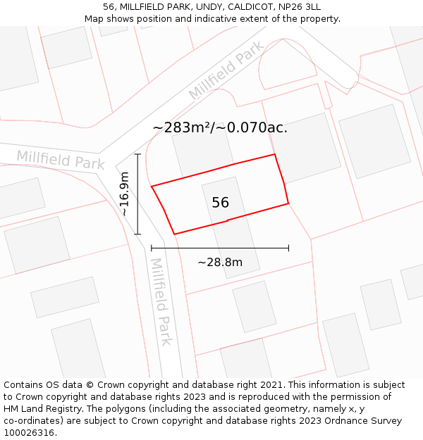 56, MILLFIELD PARK, UNDY, CALDICOT, NP26 3LL: Plot and title map