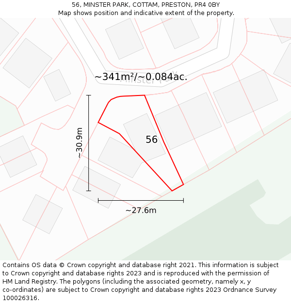 56, MINSTER PARK, COTTAM, PRESTON, PR4 0BY: Plot and title map