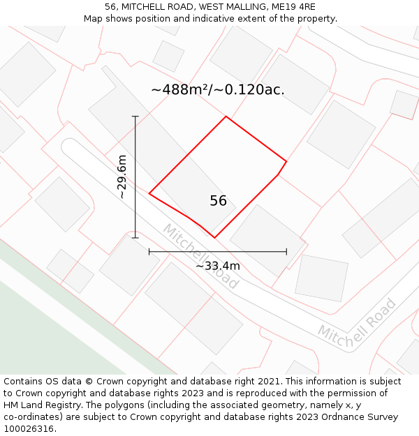 56, MITCHELL ROAD, WEST MALLING, ME19 4RE: Plot and title map