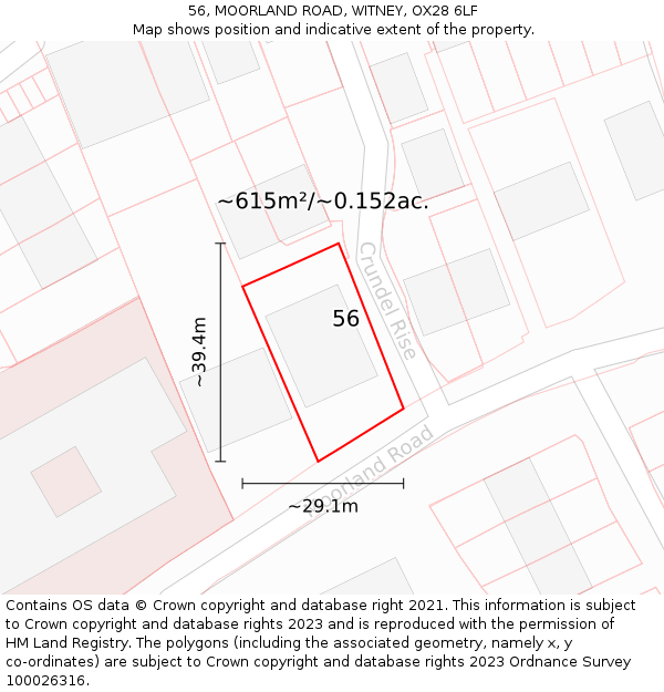 56, MOORLAND ROAD, WITNEY, OX28 6LF: Plot and title map