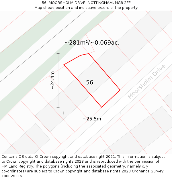 56, MOORSHOLM DRIVE, NOTTINGHAM, NG8 2EF: Plot and title map