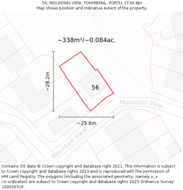 56, MOUNTAIN VIEW, TONYREFAIL, PORTH, CF39 8JH: Plot and title map
