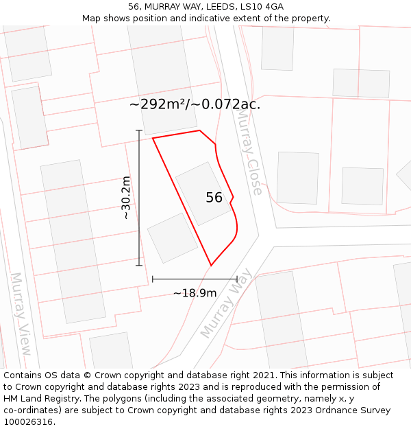56, MURRAY WAY, LEEDS, LS10 4GA: Plot and title map