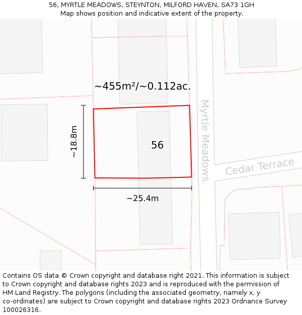 56, MYRTLE MEADOWS, STEYNTON, MILFORD HAVEN, SA73 1GH: Plot and title map
