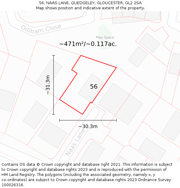 56, NAAS LANE, QUEDGELEY, GLOUCESTER, GL2 2SA: Plot and title map