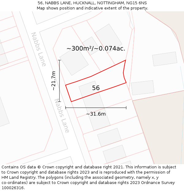 56, NABBS LANE, HUCKNALL, NOTTINGHAM, NG15 6NS: Plot and title map
