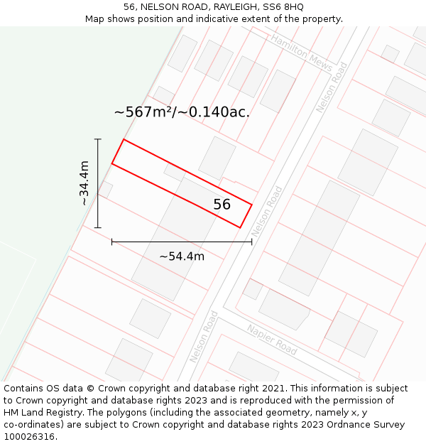 56, NELSON ROAD, RAYLEIGH, SS6 8HQ: Plot and title map