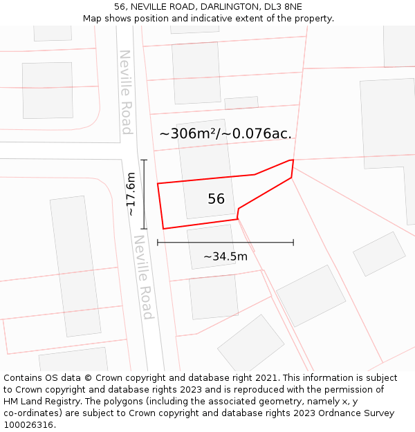 56, NEVILLE ROAD, DARLINGTON, DL3 8NE: Plot and title map