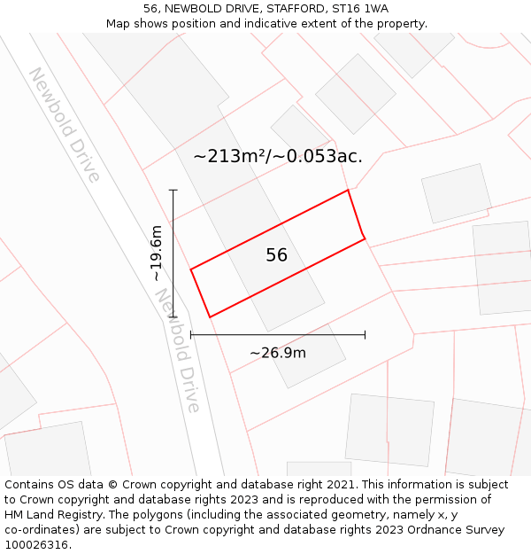 56, NEWBOLD DRIVE, STAFFORD, ST16 1WA: Plot and title map