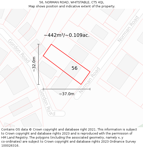56, NORMAN ROAD, WHITSTABLE, CT5 4QL: Plot and title map
