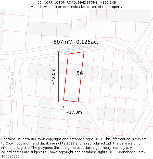 56, NORRINGTON ROAD, MAIDSTONE, ME15 9XB: Plot and title map